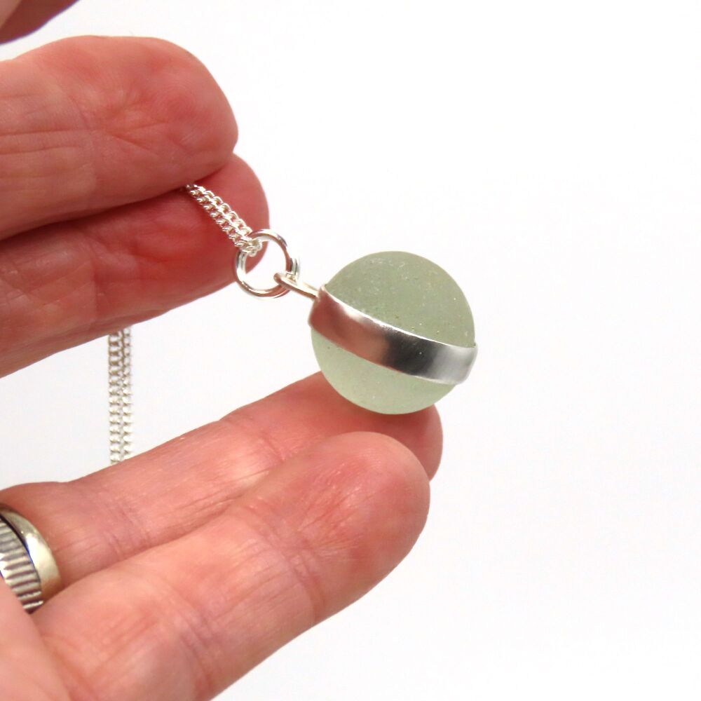 Sea Glass Marble Necklace, Seamist Marble, Bezel Set Marble, Gift for Mum, Birthday Gift, Codd Marble