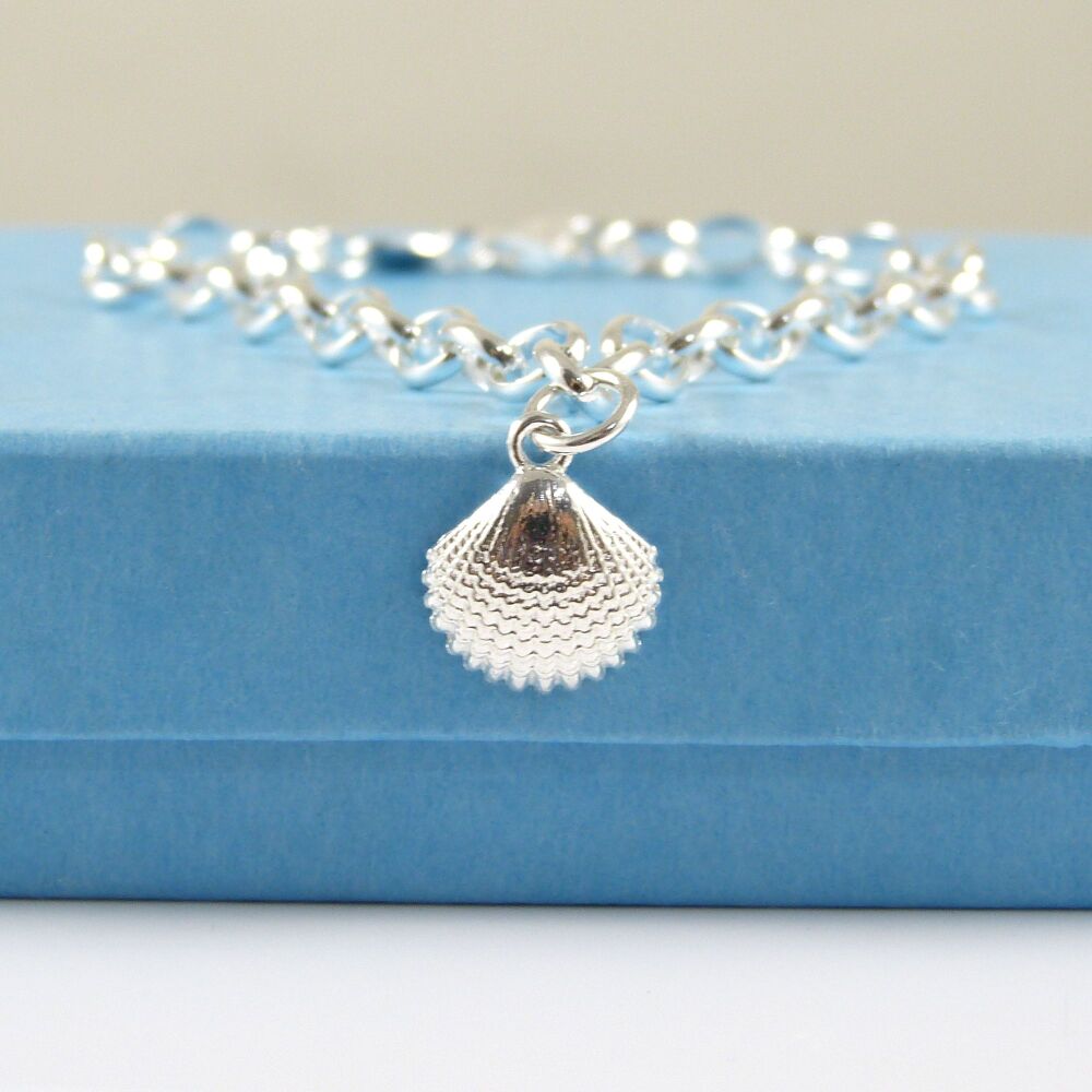 Sterling Silver Bracelet with a Tiny Scallop Shell Charm