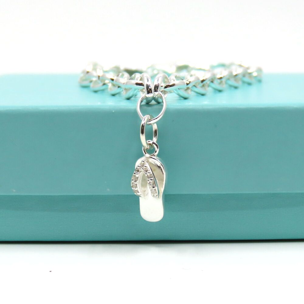 Flip Flop Bracelet, Sterling Silver Bracelet, Gift for Friend, Birthday Gift, Flipflop Sandal Charm