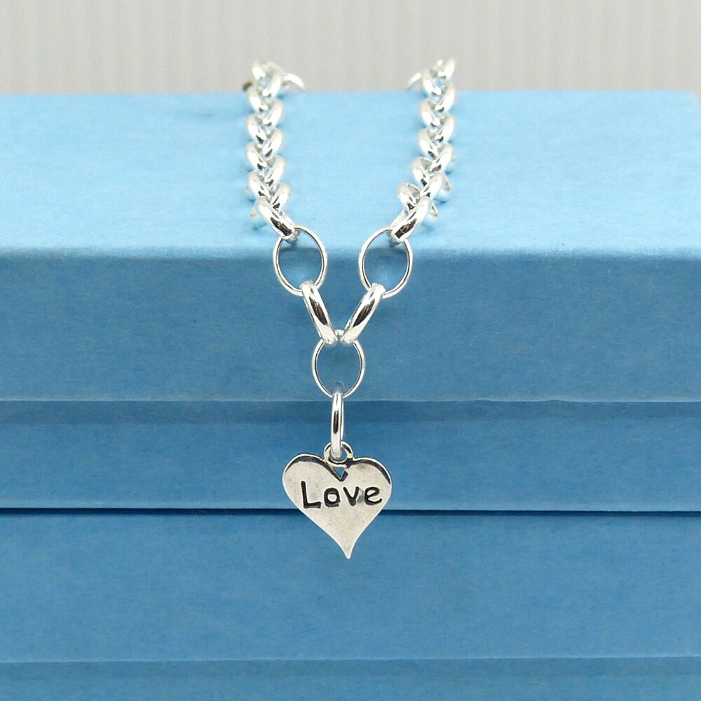 Sterling Silver Bracelet with Silver Love Heart Charm, Gift for Friend
