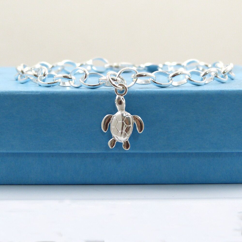 Sterling Silver Bracelet with Turtle Charm, Gift for Friend