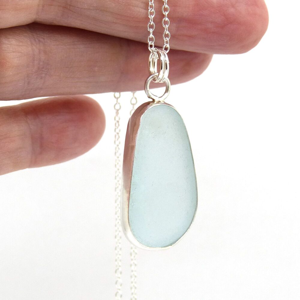 Seafoam Blue Sea Glass Pendant Necklace MAE