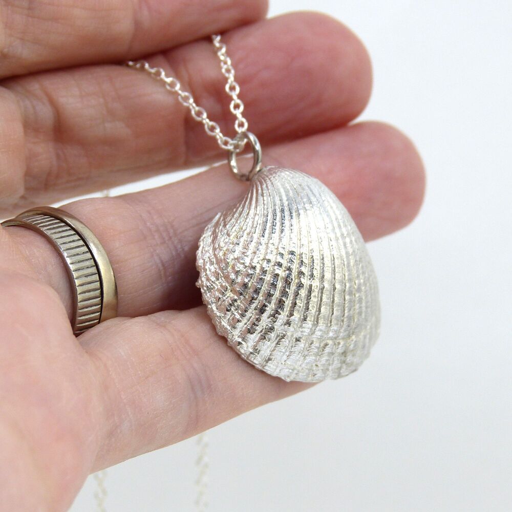 Cockle Shell Pendant Necklace Sterling Silver Medium Gift for Friend
