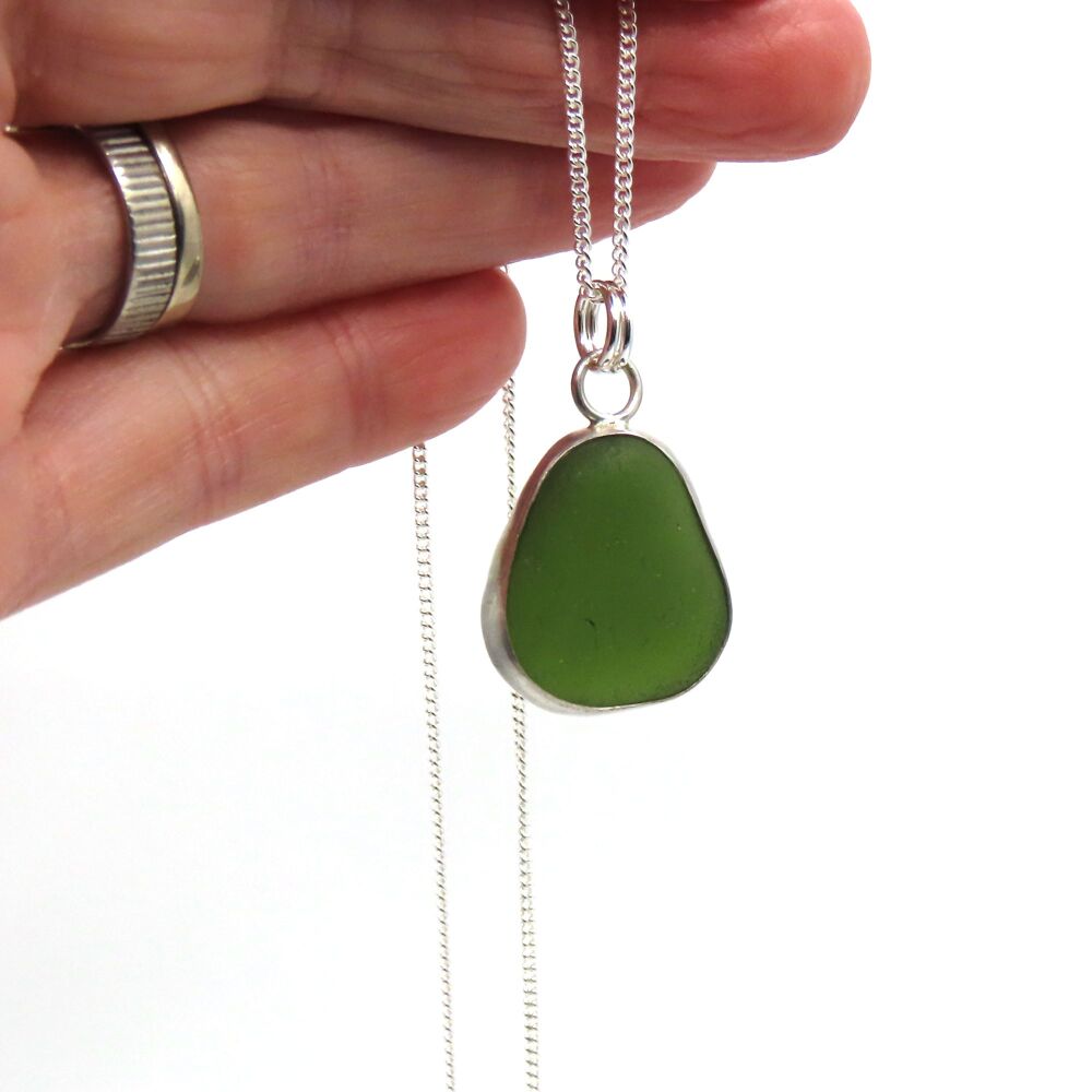 Forest Green Sea Glass Pendant Necklace CLAIRE