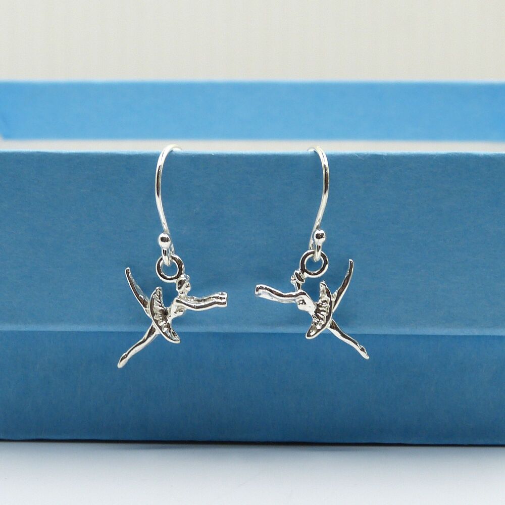 Tiny Sterling Silver Ballerina Drop Earrings, Gift for Friend