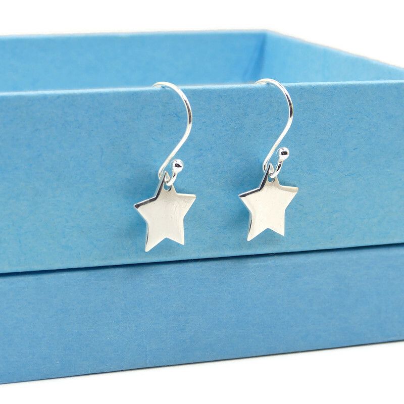 Tiny Sterling Silver Star Drop Earrings, Gift for Friend