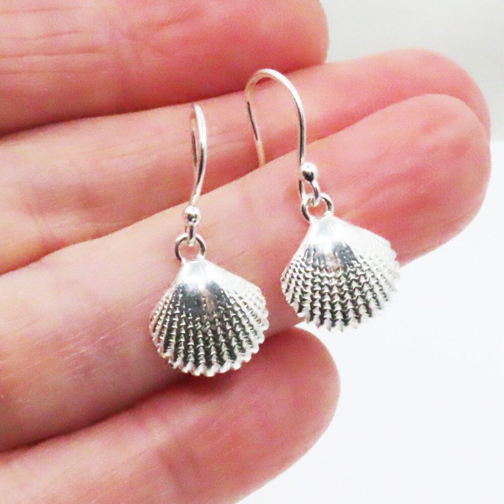 Tiny Sterling Silver Seashell Drop Earrings, Gift for Friend