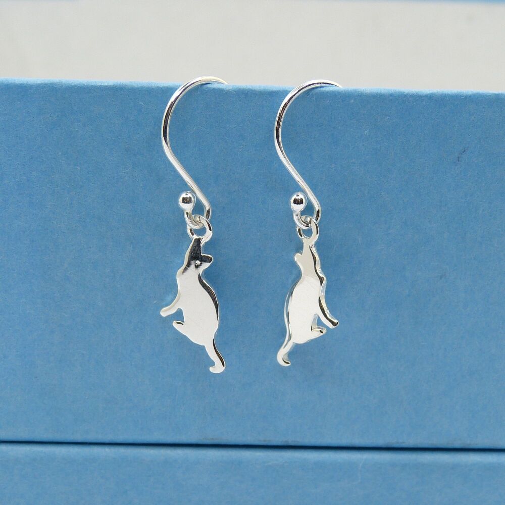 Tiny Sterling Silver Cat Drop Earrings, Gift for Friend