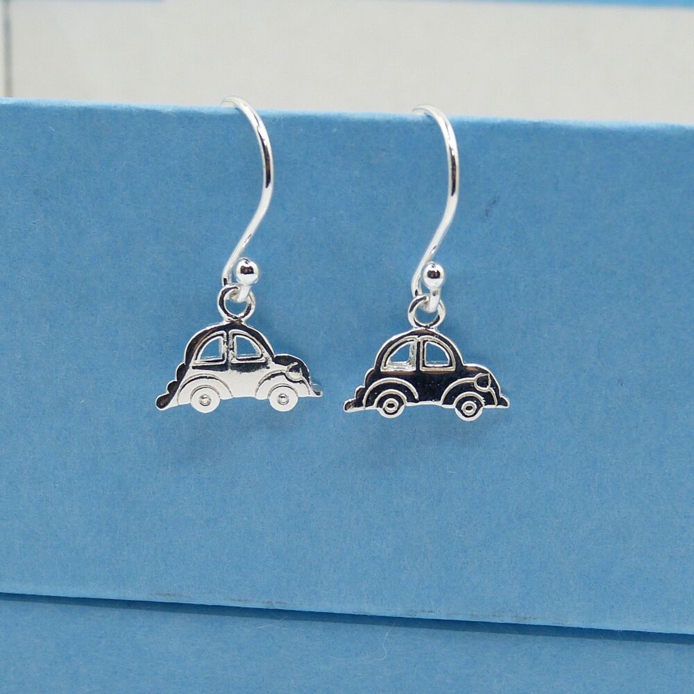 Tiny Sterling Silver Car Drop Earrings, Gift for Friend
