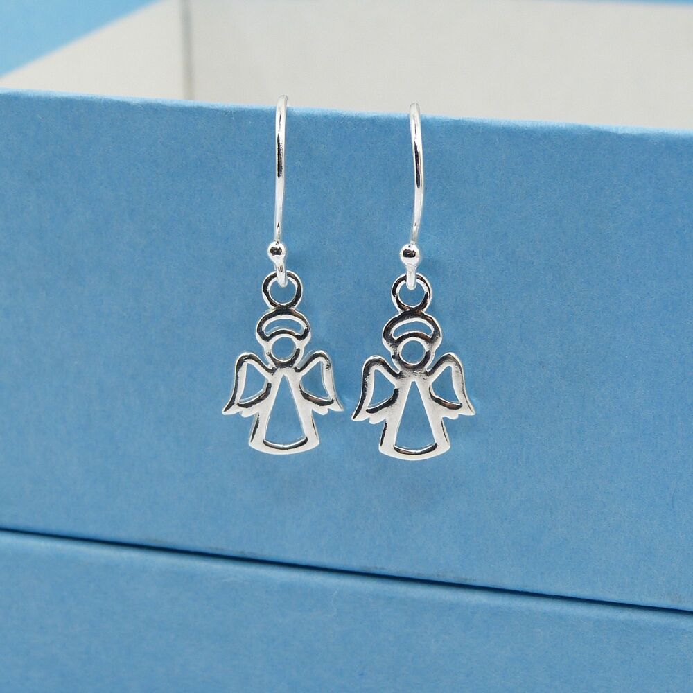 Tiny Sterling Silver Angel Drop Earrings, Gift for Friend