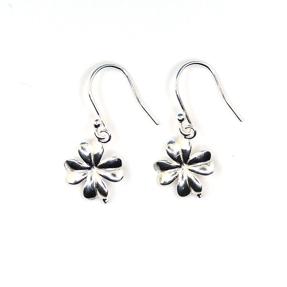 Tiny Sterling Silver Four Leaf Clover Drop Earrings, Gift for Friend