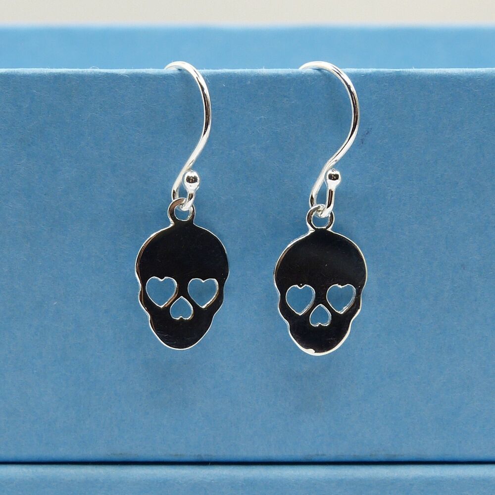 Tiny Sterling Silver Skull Drop Earrings, Gift for Friend