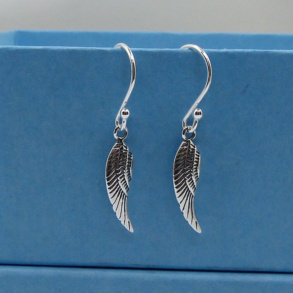 Tiny Sterling Silver Feather Drop Earrings, Gift for Friend