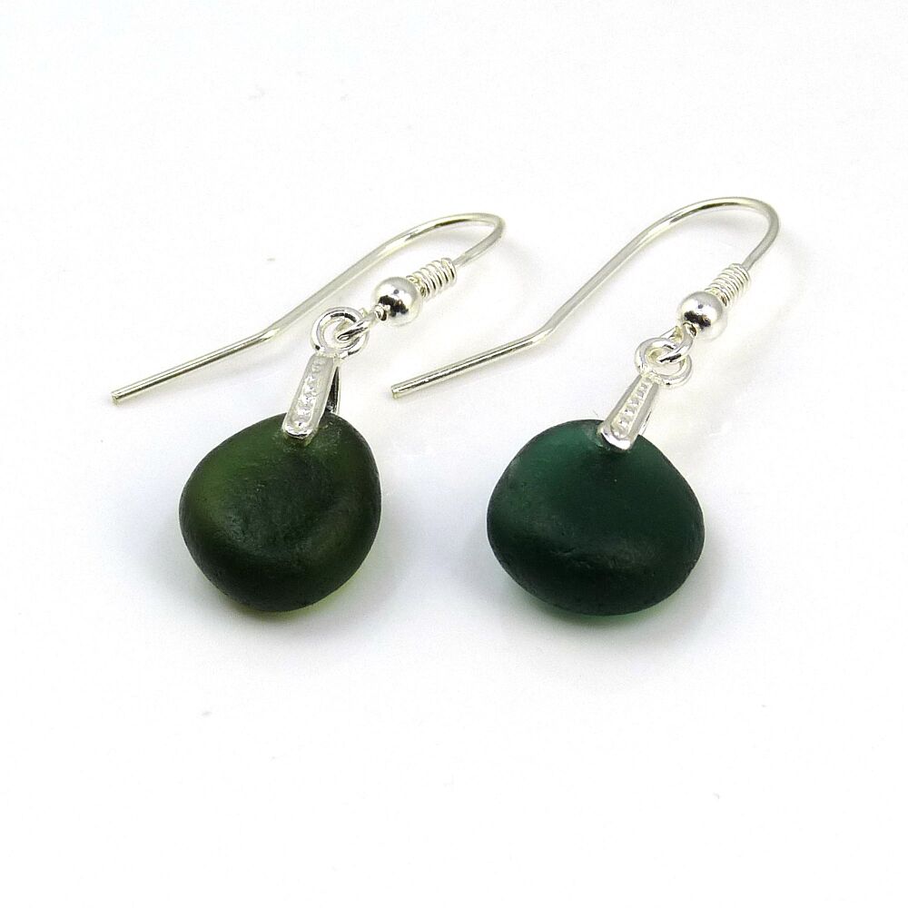 Juniper Green Sea Glass and Sterling Silver Earrings e182