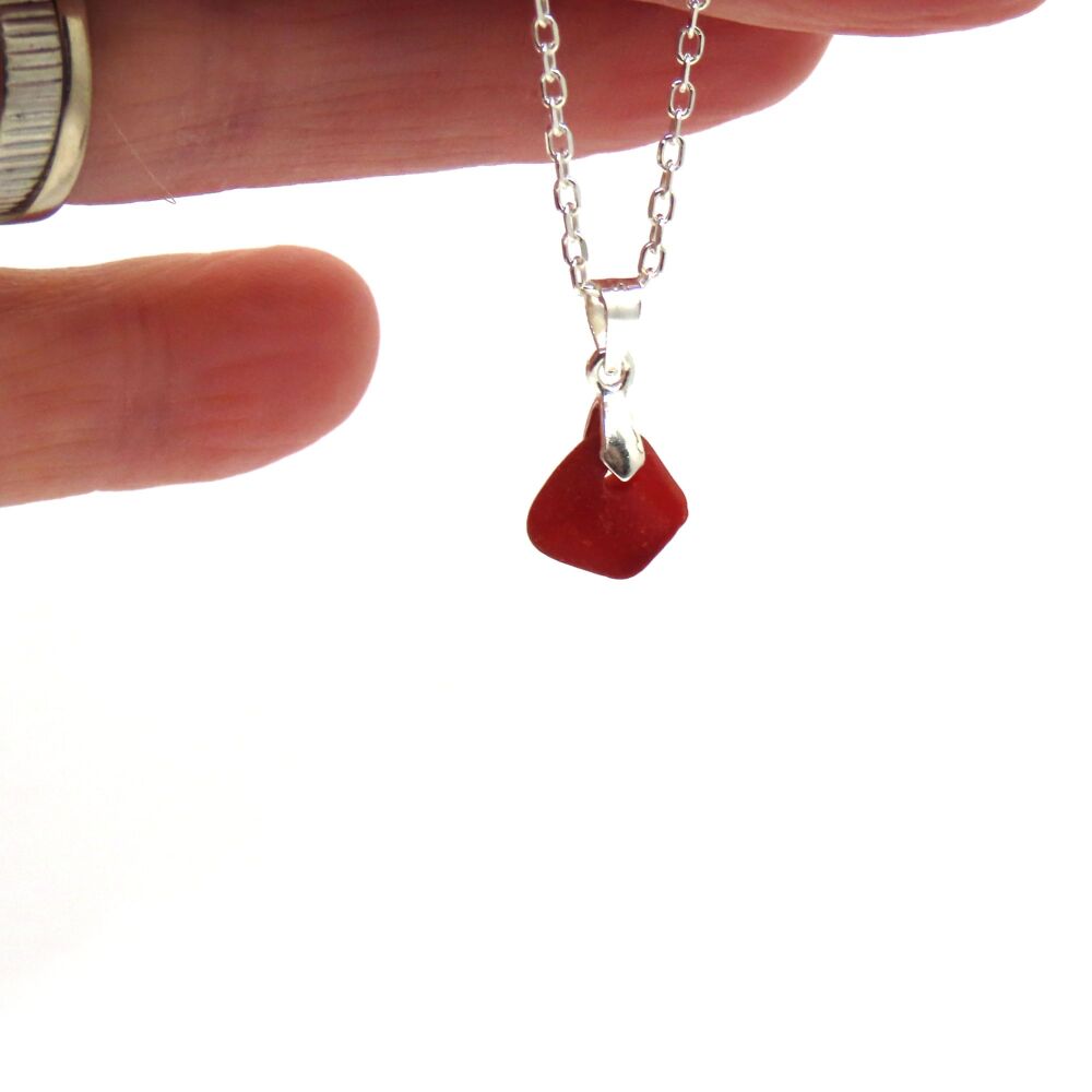Ruby Red Sea Glass and Sterling Silver Necklace RUBY