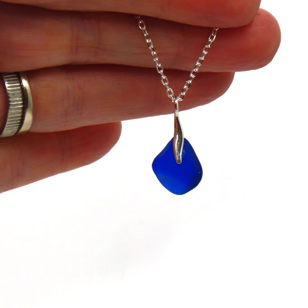 Tiny Cobalt Blue Sea Glass Necklace LILY