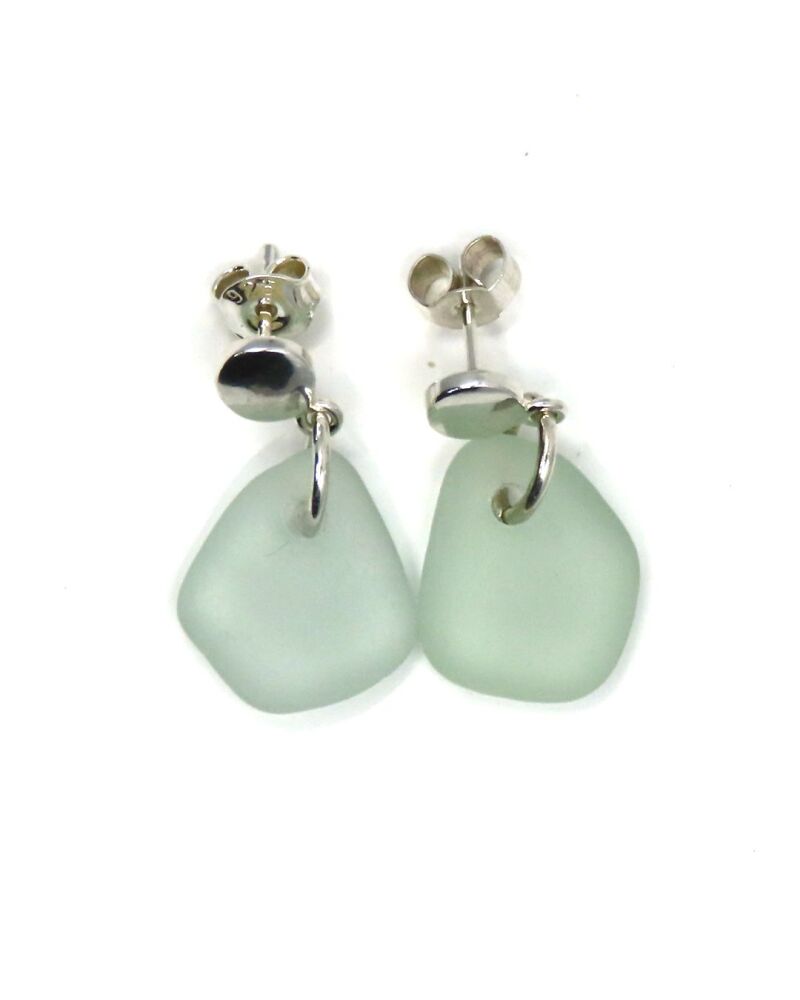 Seafoam Blue Sea Glass Sterling Silver Stud Earrings e376