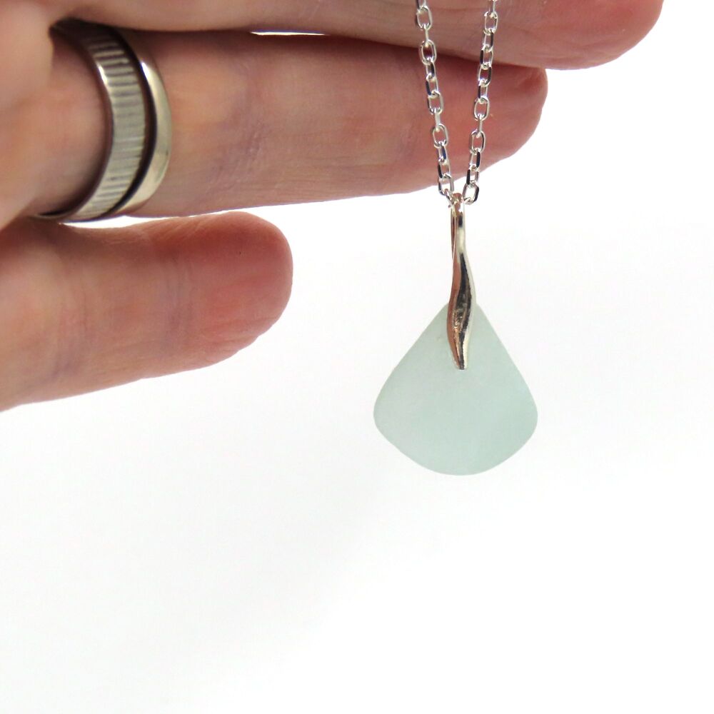 Pale Blue Sea Glass and Silver Necklace LYDIA