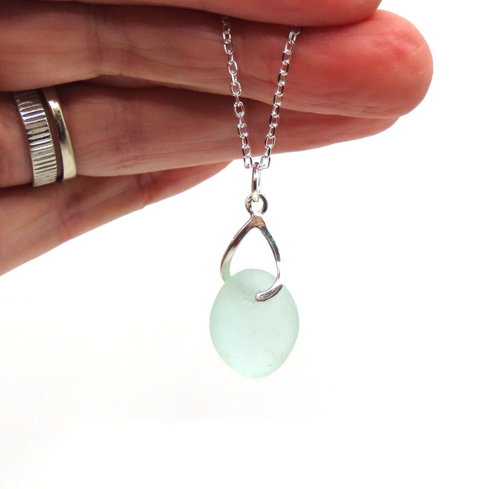 Seafoam Blue Sea Glass Necklace LOLA