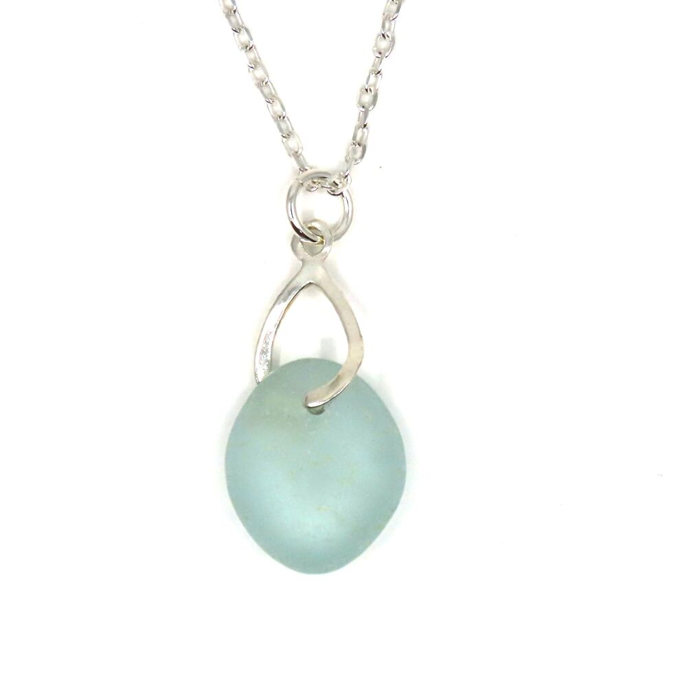 Seafoam Blue Sea Glass Necklace LOLA