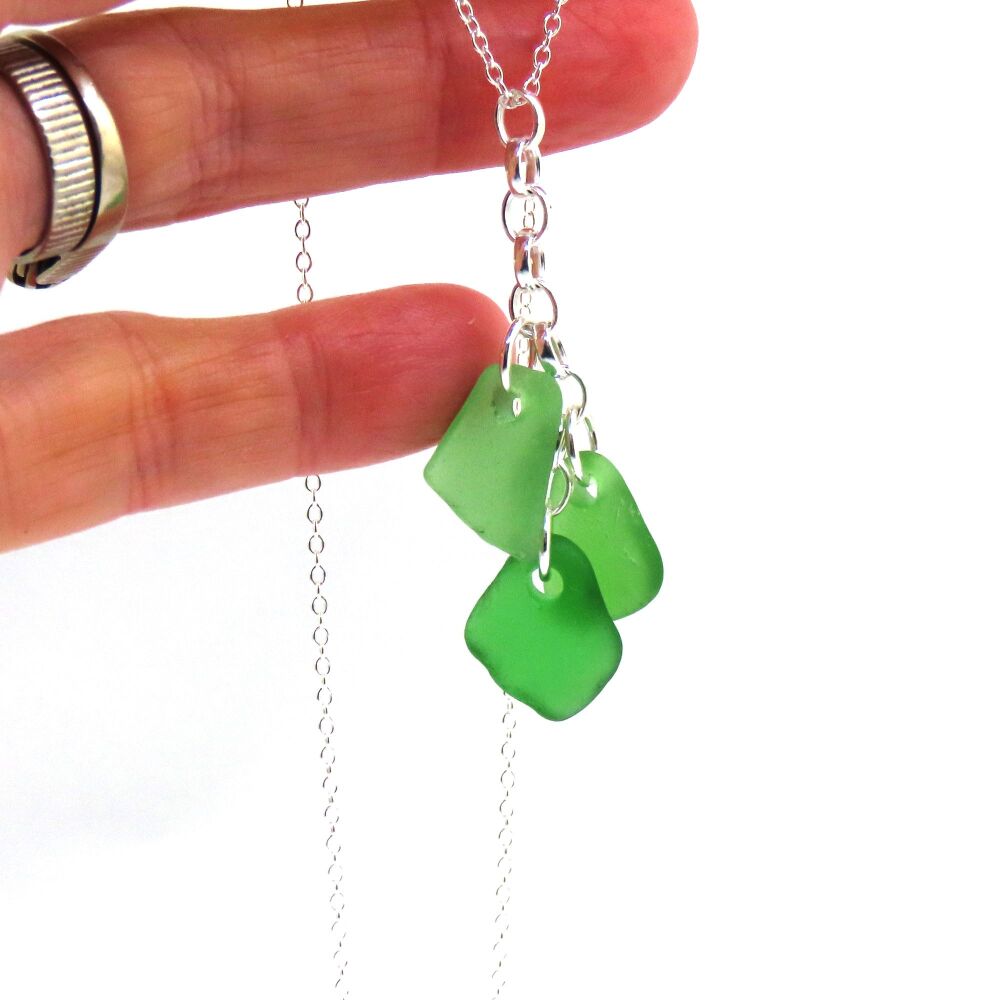 Shades of Green Sea Glass Cluster Necklace ALEXIA