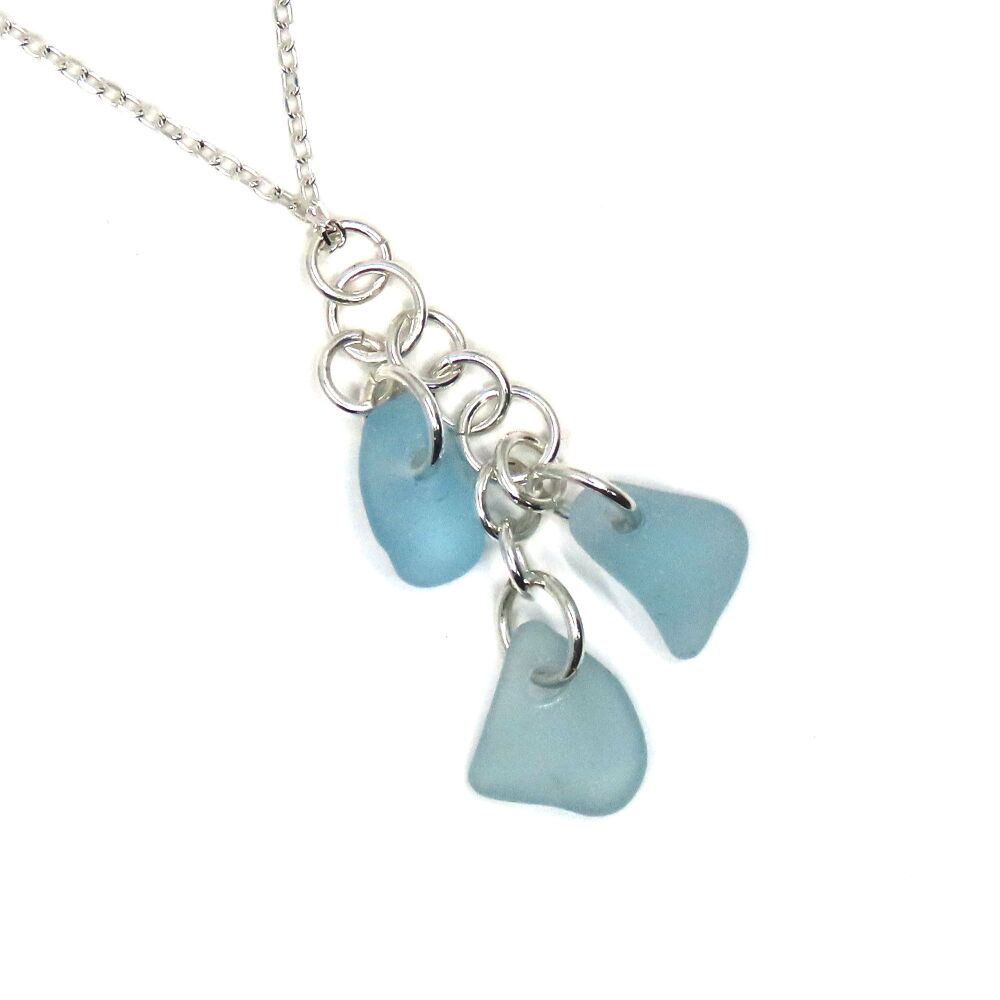 Powder Blue  Sea Glass Cluster Necklace FAYE