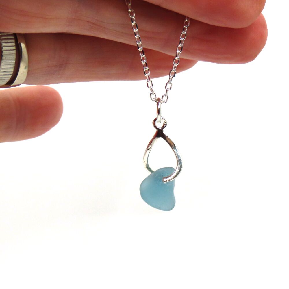 Steel Blue Sea Glass Necklace TESS