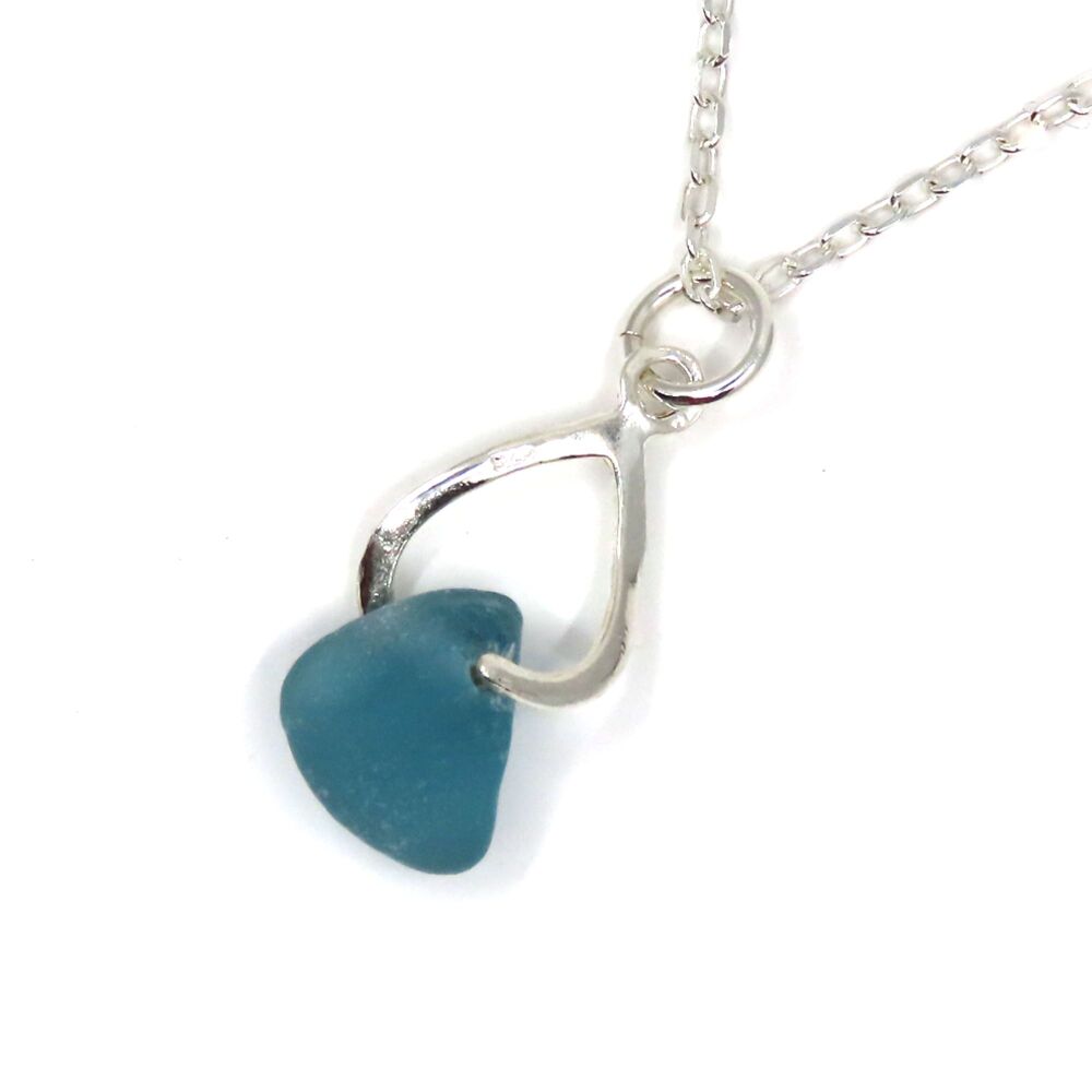 Steel Blue Sea Glass Necklace TESS
