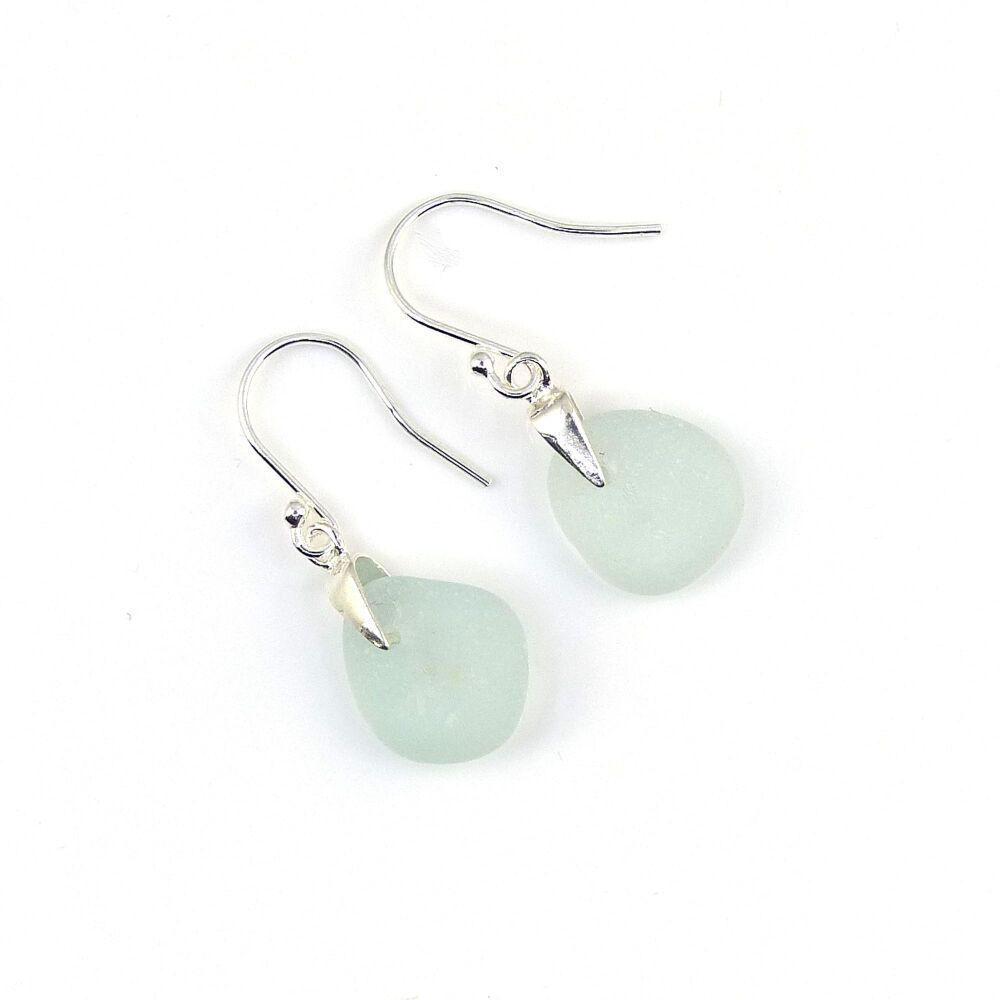 Seafoam Blue Sea Glass Sterling Silver Earrings e203