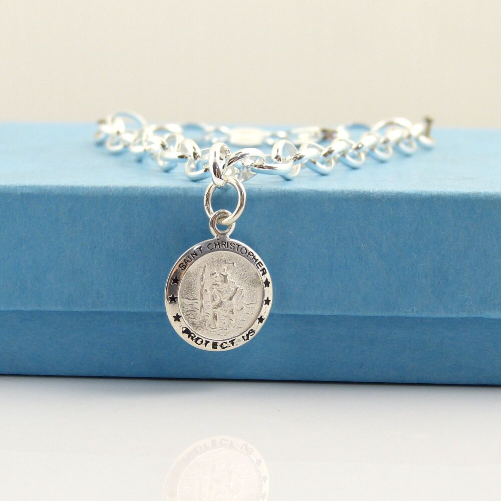 St Christopher Bracelet, Sterling Silver Bracelet, Gift for Traveller 5mm links