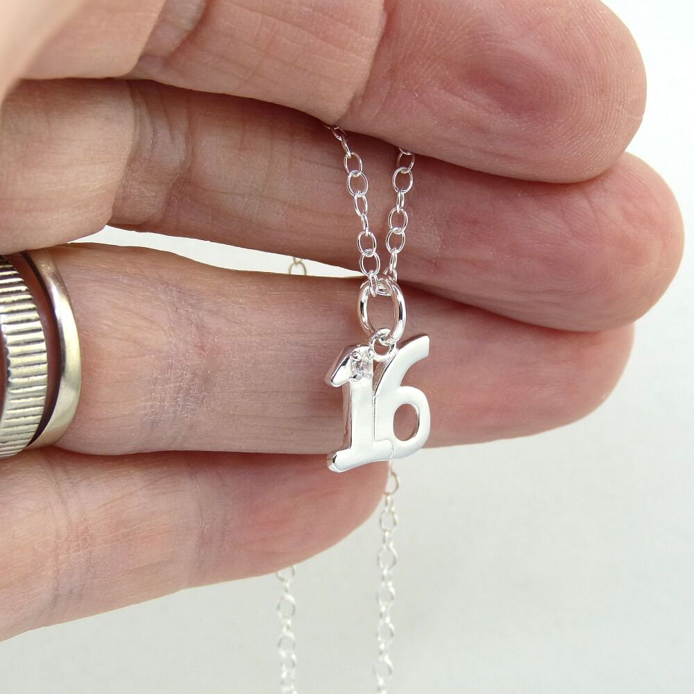 16 Necklace, Sterling Silver Necklace, Gift for Friend, Daughter, Sister, Granddaughter