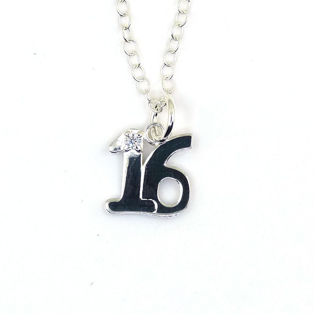 16 Necklace, Sterling Silver Necklace, Gift for Friend, Daughter, Sister, G