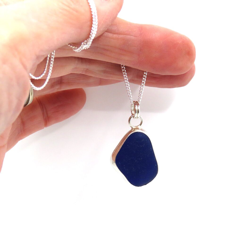 Sea Glass Necklace, Cobalt Blue Seaglass Pendant, Gift for Mum, Birthday Gift ADRI