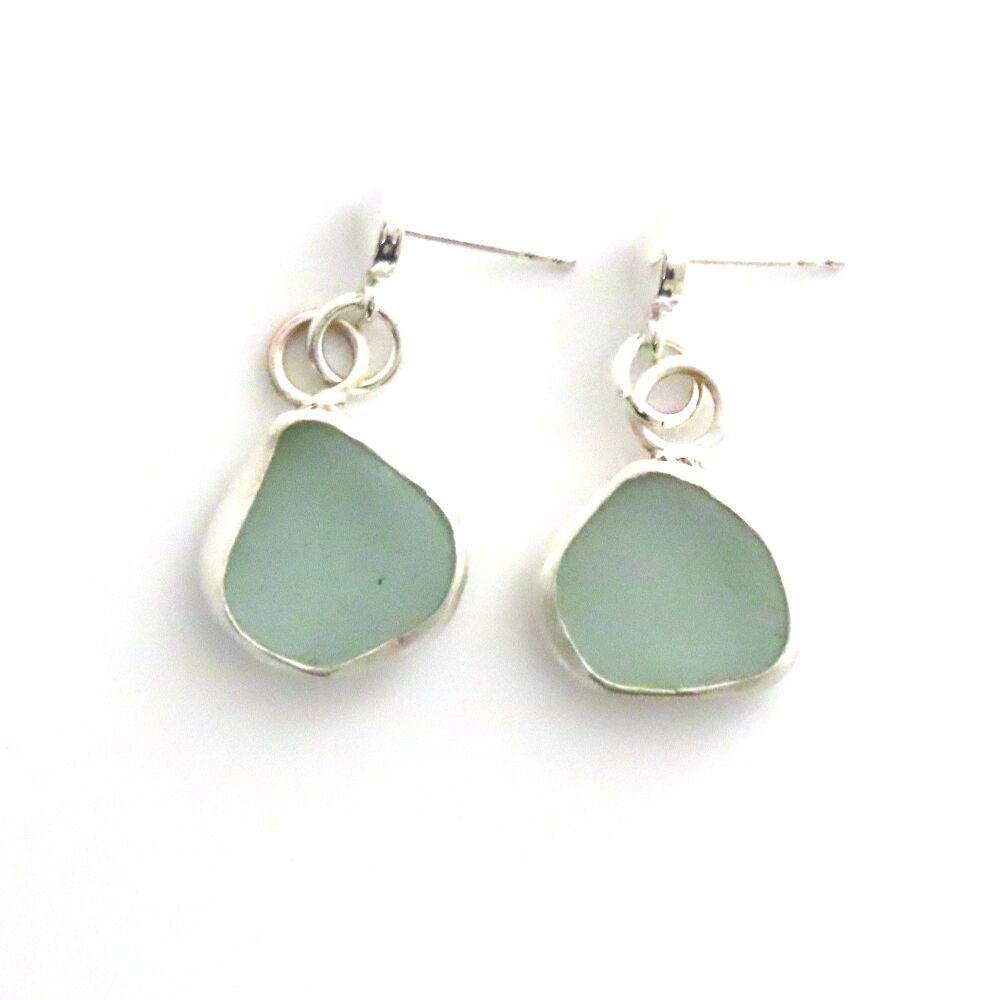 Seafoam Blue Sea Glass Stud Earrings | Genuine Beach Glass e380