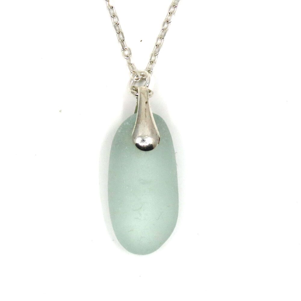 Seafoam  Blue Sea Glass and Silver Necklace SOPHIE