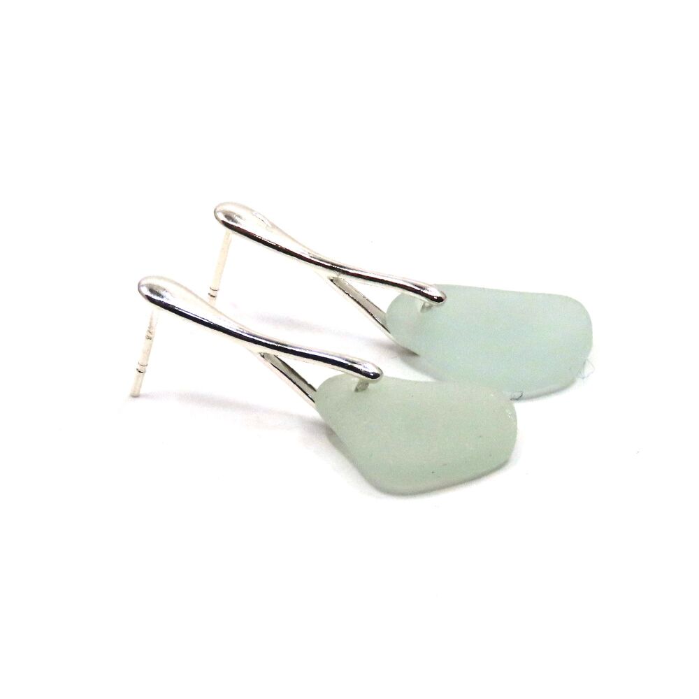 Pale Blue Sea Glass Sterling Silver Stud Earrings e384