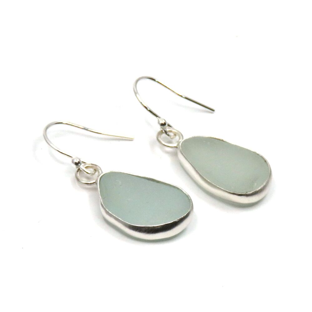Seafoam Blue Bezel Set Sea Glass Earrings e383