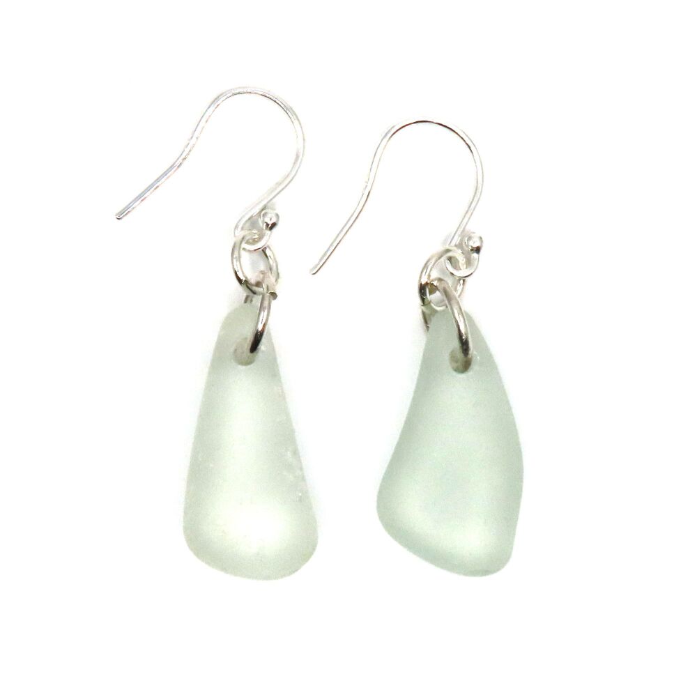 Seafoam Sea Glass Sterling Silver Earrings e358