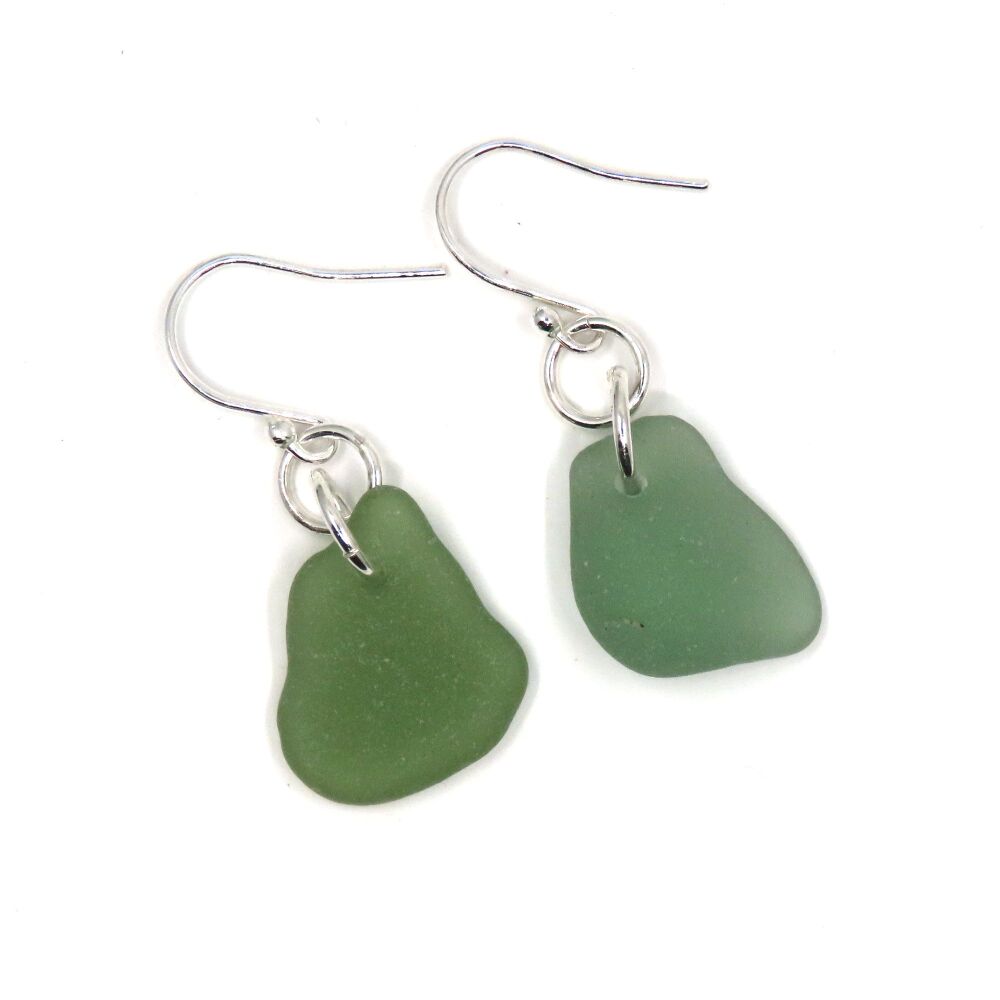 Stunning Sage Green Sea Glass Sterling Silver Earrings  e403