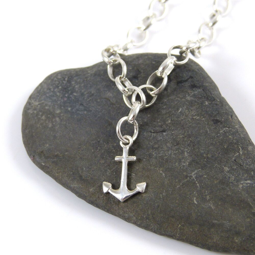 Silver Anchor Bracelet, Sterling Silver Bracelet, Gift for Friend 5mm links