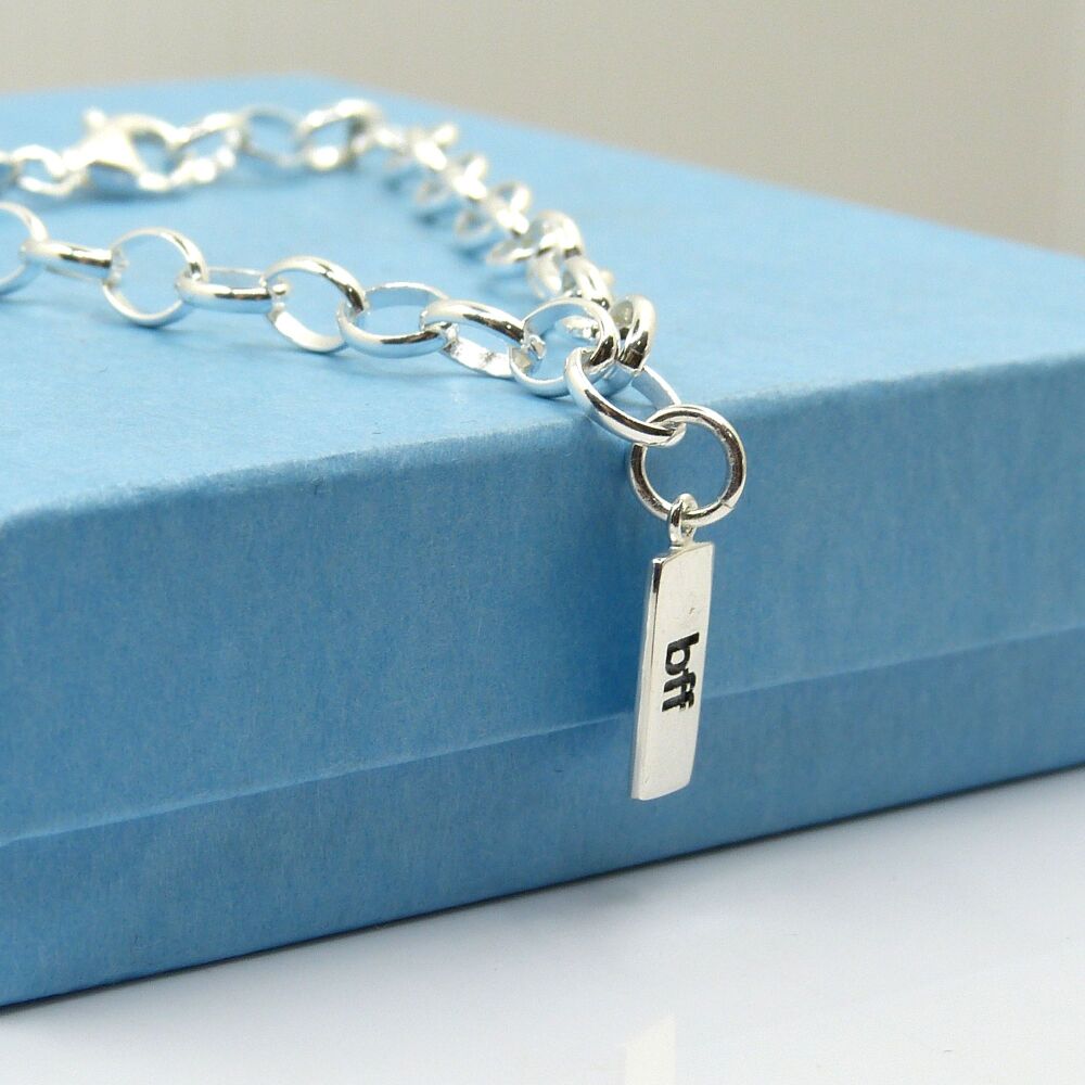 Sterling Silver Bracelet with Silver BFF Charm, Gift for Friend