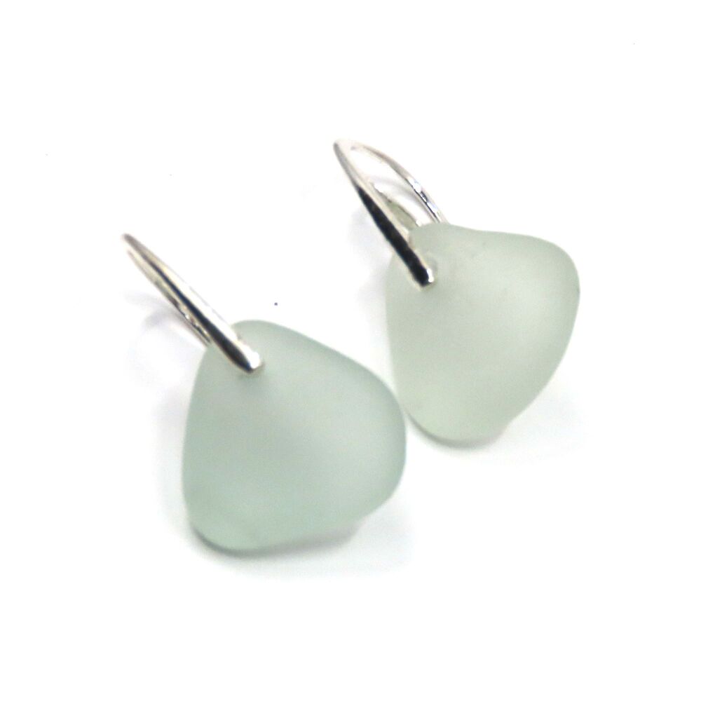 Seafoam Blue Sea Glass and Sterling Silver Earrings e287