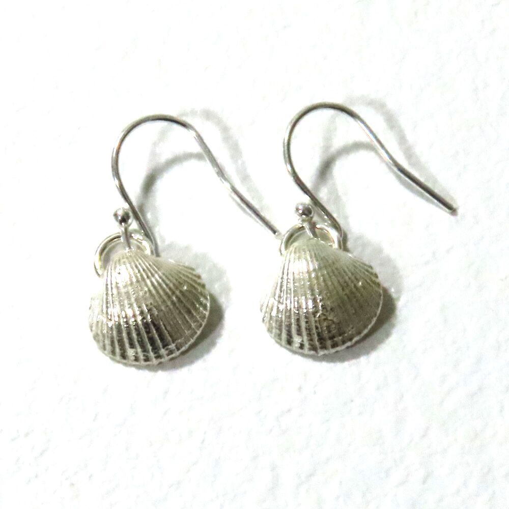 Sterling Silver Cockle Shell Drop Earrings: Northumberland Beach Jewellery