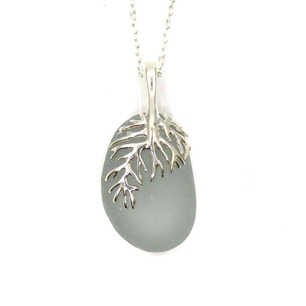Stunning Soft Grey Sea Glass Necklace RENAE
