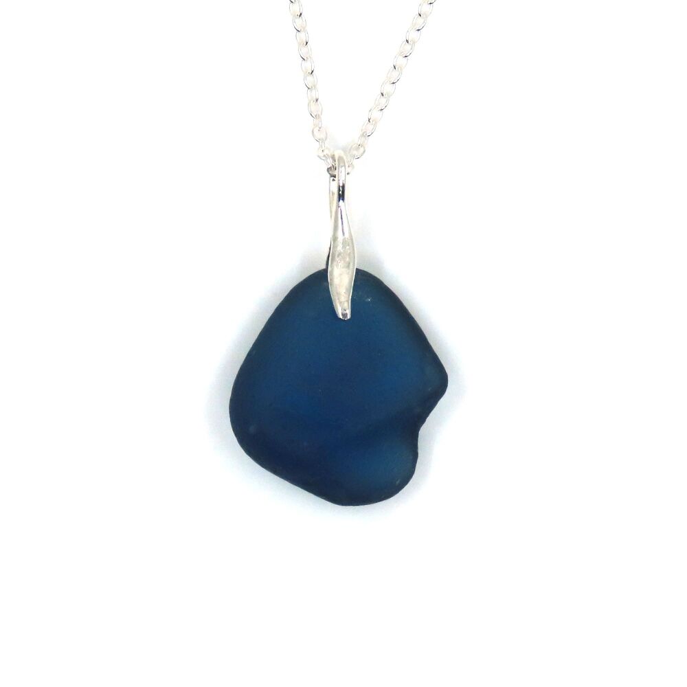 Deep Steel Blue Sea Glass Necklace INNES