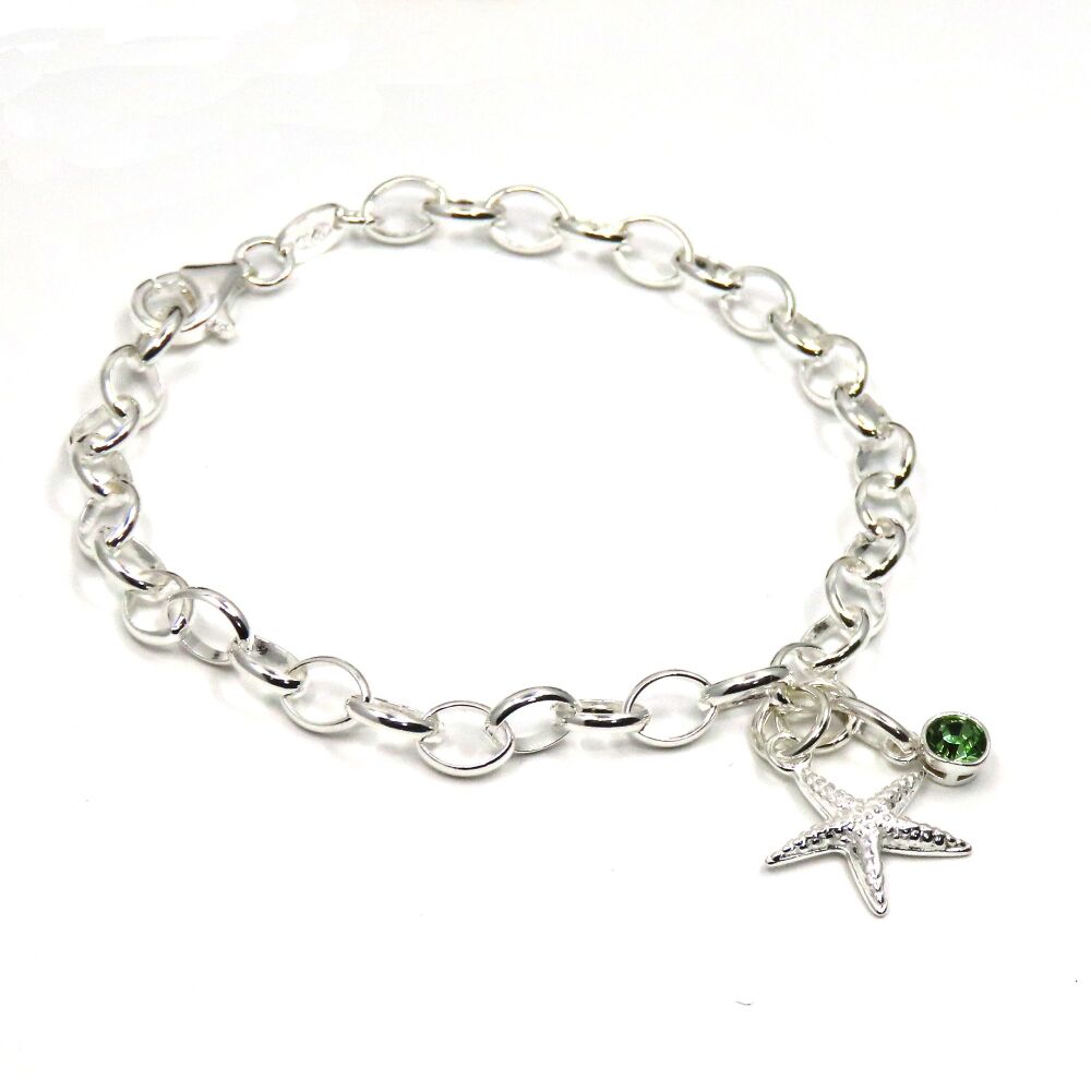 Sterling Silver Starfish Bracelet with Birthstone | Personalised Starfish Jewellery Gift for Her