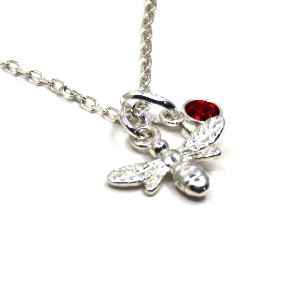 Sterling Silver Bee & Birthstone Necklace &ndash; Personalised Crystal Birthstone Gift for Her