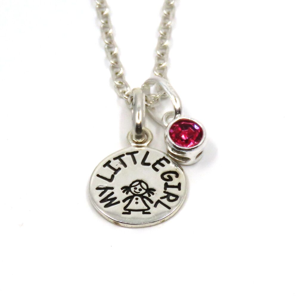 Sterling Silver Daughter Birthstone Necklace &ndash; My Little Girl Necklace with Swarovski Crystal | Personalised Gift for Daughter