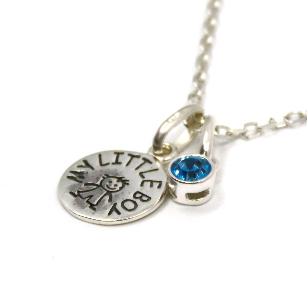 Sterling Silver My Little Boy & Birthstone Necklace | Swarovski Crystal Personalised Gift for Mum