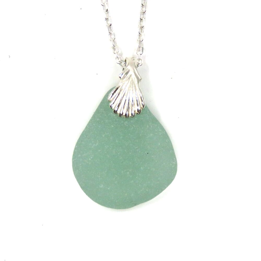 Aqua  Blue Sea Glass Silver Necklace MIA